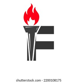 Initial Letter F Fire Torch  Concept With Fire and Torch Icon Vector Symbol