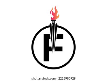 Initial Letter F Fire Torch Concept With Fire and Torch Icon Vector Symbol. Modern vector logo for Fire Torch business, and company identity.