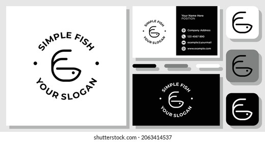 Initial Letter F Fish Food Simple Vintage Circle Seafood logo design inspiration with Layout Template Business Card