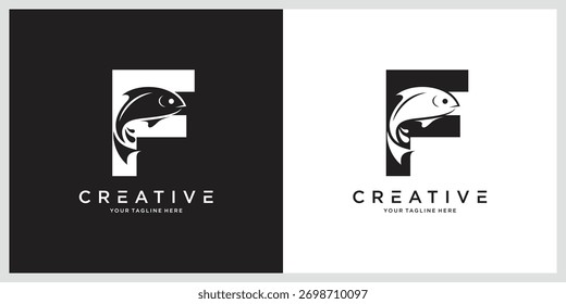 Initial Letter F Fish Logo Design Vector Icon Graphic Illustration