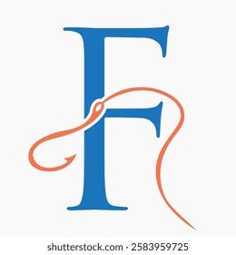 Initial Letter F Fishing Hook Logo Design Concept For Fishing Logo Company