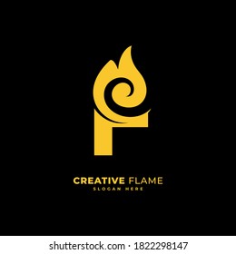 Initial letter F with flame logo vector concept element, letter F logo with fire burn for company and business