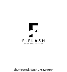 Letra inicial F modelo de diseño vectorial del logotipo de flash. Letra negra con espacio negativo aislado sobre fondo blanco. Puede utilizarse para el logotipo o el símbolo de la empresa