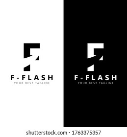 Initial letter F flash logo vector design template. Black and white letter with negative space isolated on white and black background. Can be used for company logo or symbol