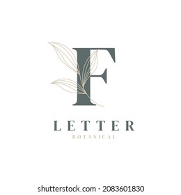 Initial Letter F Floral and Botanical Logo. Nature Leaf Feminine for Beauty Salon, Massage, Cosmetics or Spa Icon Symbol