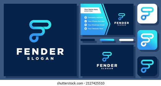 Initial Letter F Fluid Colorful Flow Connection Technology Vector Logo Design with Business Card