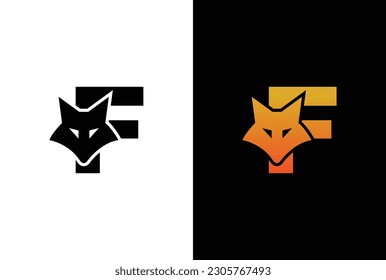 Initial Letter F with Fox Logo Design. Fox letter F logo with animal design template