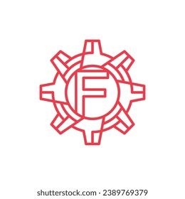 Initial Letter F gear engineering logo design vector