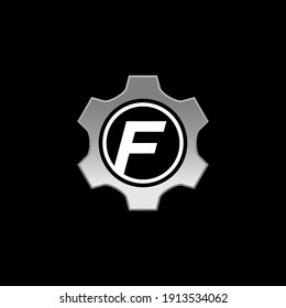 Initial Letter F with Gear Logo Design Vector