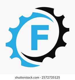 Initial Letter F Gear Logo Design Template. Automotive Gear Logo for Business and Industrial Identity