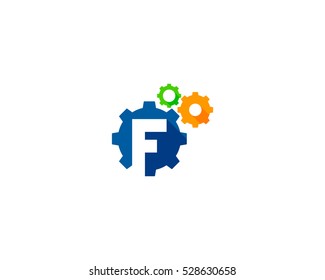Initial Letter F Gear Logo Design Template