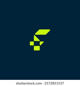 Initial letter F, geometric, F Logo, FF Monogram, modern, Icon, Vector, green blue color, blok, building, minimalist