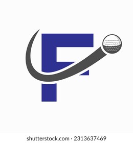 Initial Letter F Golf Logo Design. Initial Hockey Sport Academy Sign, Club Symbol