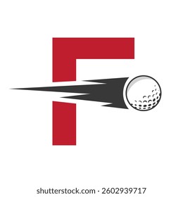 Initial Letter F Golf Logo Design With Speed Icon. Hockey Sports Academy Sign, Club Symbol
