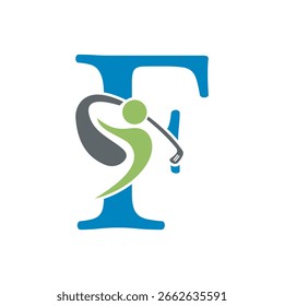 Letra inicial F concepto de diseño de logotipo de golf para el símbolo del club de hockey