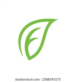 an initial letter F with a green leaf concept