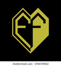 Initial letter f heart half geometric negative space logo vector gold color