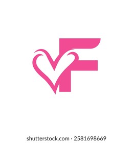 initial letter f heart negative space logo	