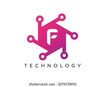 letra inicial F Hexagon Technology Icono de logotipo Vector plantilla de diseño