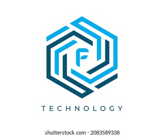 initial Letter F Hexagon Technology Logo icon Vector Design illustrations Template