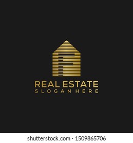 initial letter f house Logo. real estate logo concept. golden vector illustration