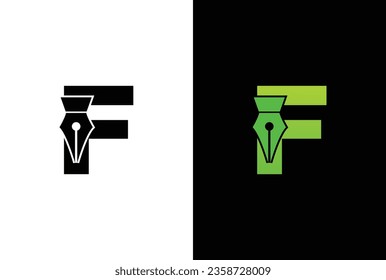 initial Letter F ink pen logo design. Letter F pen logo in modern style concept.