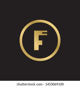 Initial letter f inside circle lowercase logo design template elements. Gold letter Isolated on black  background. Suitable for business, consulting group company.