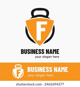 Initial Letter F with Kettlebell for Gym, Fitness, Pilates, Exercise Sport Business Logo Idea