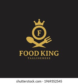 Initial letter F King food Logo Design Template. Illustration vector graphic. Design concept fork,spoon and crown With letter symbol. Perfect for cafe, restaurant, cooking business