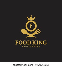 Initial letter F King food Logo Design Template. Illustration vector graphic. Design concept fork,spoon and crown With letter symbol. Perfect for cafe, restaurant, cooking business