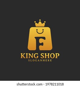 Initial letter F King Shop Logo Design Template. Illustration vector graphic. Design concept shop bag and crown With letter symbol. Perfect for E-commerce, sale, discount or store web element.