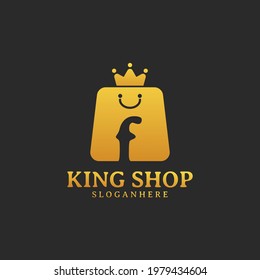 Initial letter F King Shop Logo Design Template. Illustration vector graphic. Design concept shop bag and crown With letter symbol. Perfect for E-commerce, sale, discount or store web element.