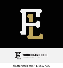 Initial letter F, L, FL or LF overlapping, interlock, monogram logo, white and gold color on black background