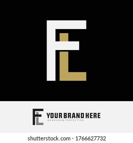 Initial letter F, L, FL or LF overlapping, interlock, monogram logo, white and gold color on black background