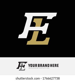Initial letter F, L, FL or LF overlapping, interlock, monogram logo, white and gold color on black background