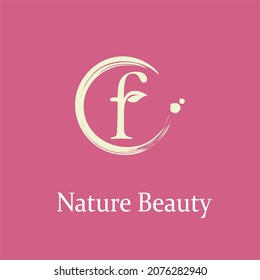 Initial Letter f with Leaf and Circle Brush Splash for Feminine Nature Beauty Spa Aesthetic Salon  Business Logo Idea