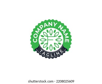 initial Letter F with Leaf Flower Stamp Badge Logo Concept symbol sign icon Design Element. Natural Products, Cosmetics, Ecology, health Care, spa, Floral Logotype. Vector illustration template
