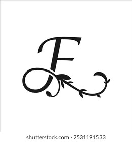 Initial Letter F with Leaf Flower Stem for Salon and Beauty inspirational logo design 