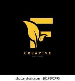 letra inicial F con elemento de concepto vector de logotipo de hoja, logotipo de letra F con hoja orgánica