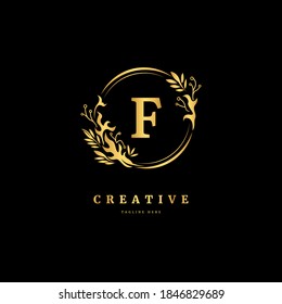 Initial letter F with leaf logo vector concept element, letter F logo with floral ornament