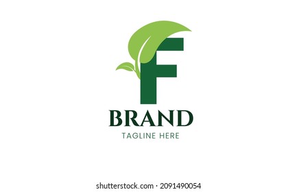 Initial Letter F and leaf Logo. Green color isolated on White Background. Usable for Business and Branding Logos. Vector Graphic Branding Element