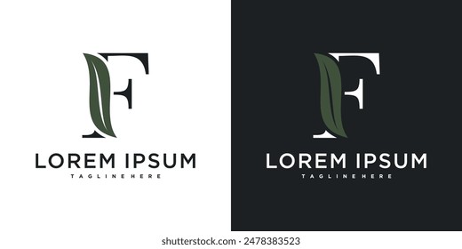 Letra inicial F con diseño de logotipo de hoja. Vector Premium