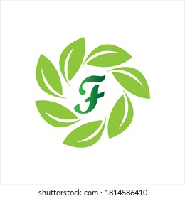 Initialbuchstabe F mit Leaf-Logo, grüner öko-Blatt-Buchstaben F Logo-Designvorlage