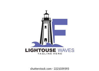 initial Letter F lightouse waves logo