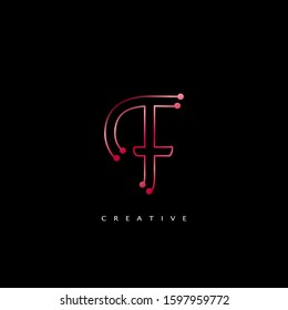 Initial Letter F line Logo Icon Abstract Techno line Vector Design Concept Red Color.