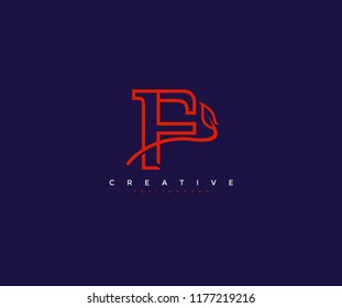 Initial Letter F Linear Monogram Swoosh Leaf Logotype