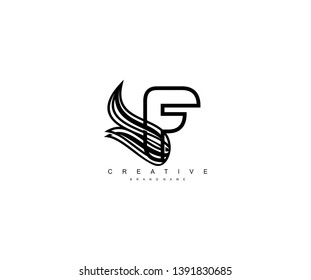 Initial Letter F Linear Wavy Wings Monogram Stylish Logo