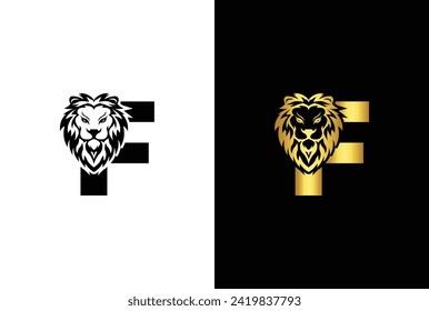 Initial Letter F Lion Head , Elegant Luxury Logo Design Vector. Lion head inside letter F Abstract, creative emblem for logotype, brand identity, company design.