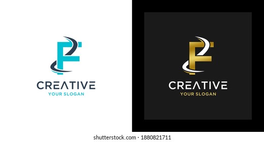 Initial letter f logo. blue and gold