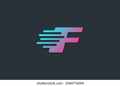 Initial Letter F Logo. Blue and Red Geometric Shape with Pixel Lines Speed Symbol isolated on Black Background. Usable for Business and Technology Logos. Flat Vector Logo Design Template Element.